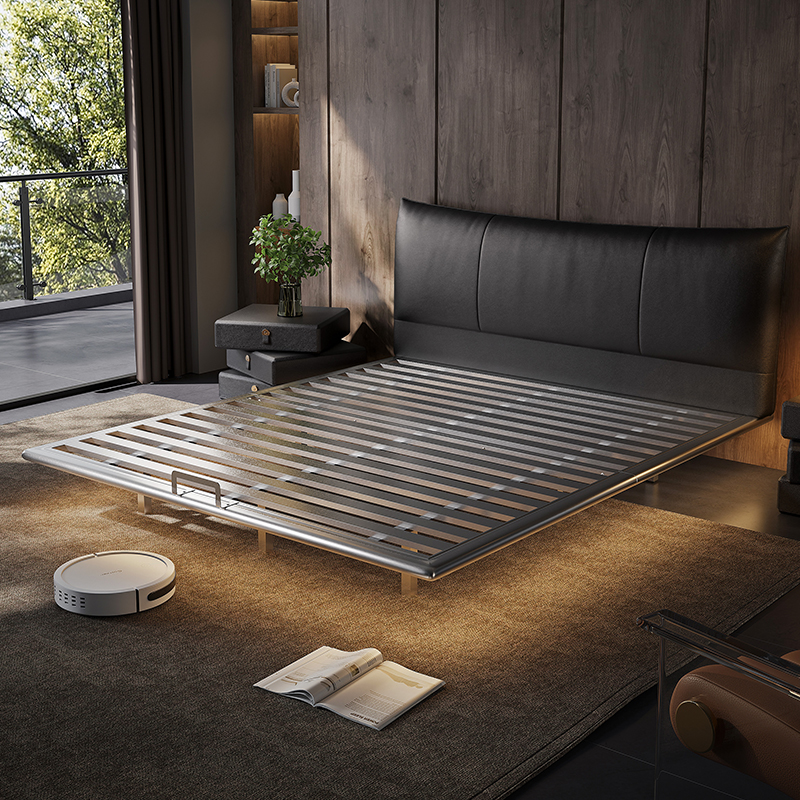 香奈儿不锈钢悬浮床轻奢主卧软包床高端大气双人床2米x2米2铁艺床