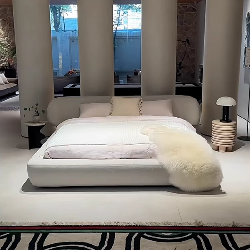 奶油风雪尼尔绒双人怀抱床主卧室2米x2米2高级豪华法式轻奢大床