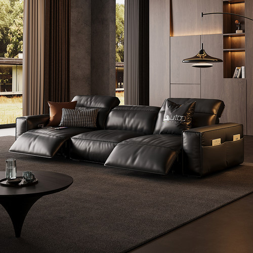 意式极简豆腐块高端轻奢真皮沙发电动功能客厅直排零靠墙直排沙发