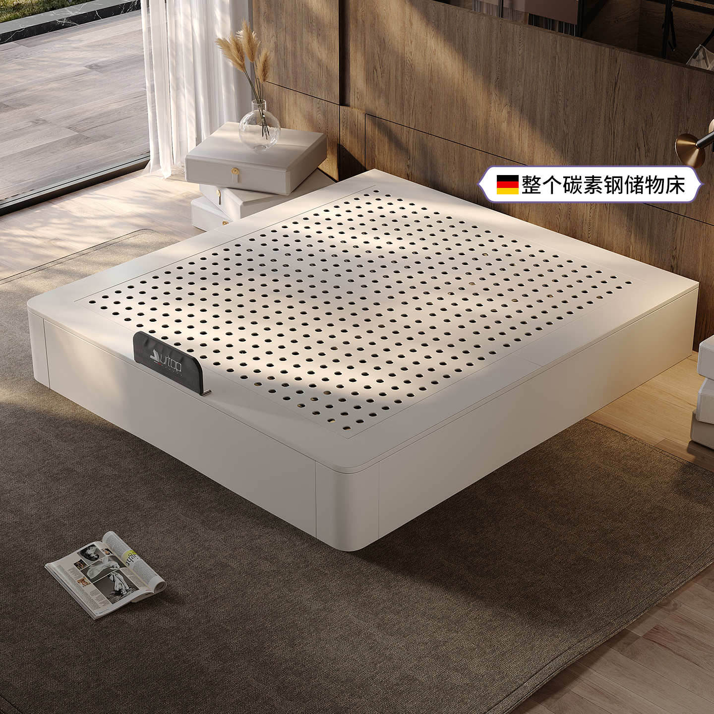 无床头碳素钢储物床小户型主卧室大床1米8双人床意式轻奢铁艺床