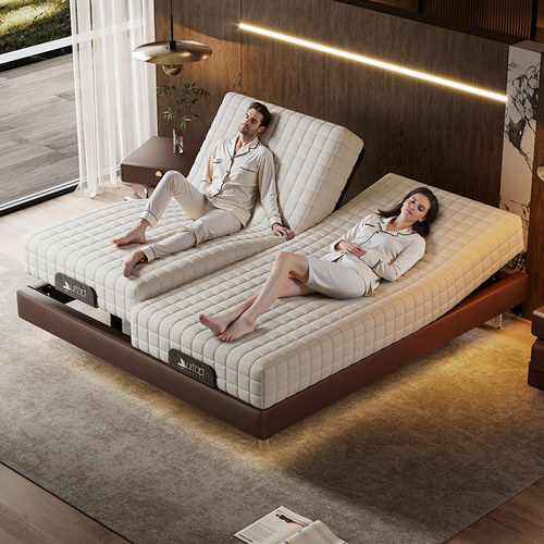 无床头全自动分体式智能床电动床架意式极简夫妻互不干扰双人床