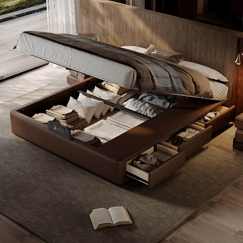 无床头主卧储物床2025新款床2米x2米2意式极简榻榻米大床双人床