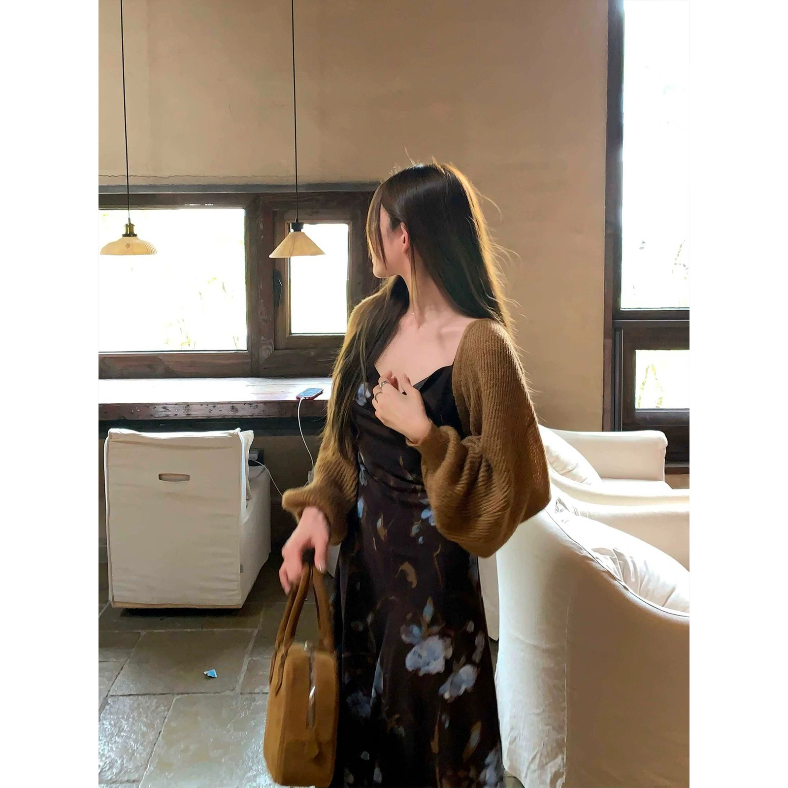 ZY GODDESS毛衣短外套女温柔知性糯叽叽毛绒感慵懒随性灯笼袖羊毛