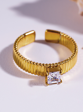 HACKNEY NINE英国伦敦轻奢饰品镶嵌方钻18K镀金单环简约个性戒指