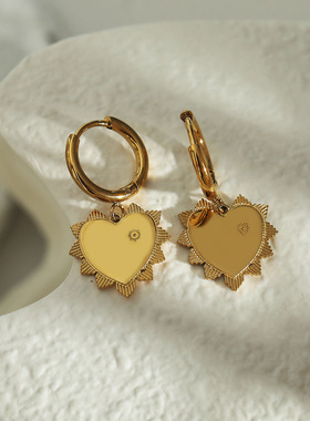 HACKNEY NINE英国伦敦轻奢饰品18K镀金欧美风叶子爱心浪漫耳环