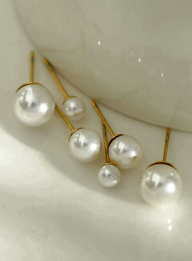 HACKNEY NINE英国伦敦轻奢饰品欧美3对18K镀金珍珠耳钉优雅精致