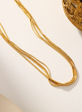 复古多层项链18K镀金叠戴蛇骨链