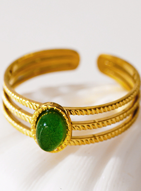 HACKNEY NINE英国伦敦轻奢饰品欧美复古宫廷东陵玉18K镀金戒指