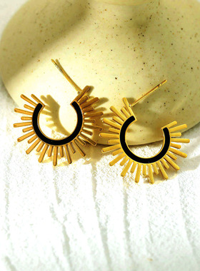 HACKNEY NINE英国伦敦轻奢饰品欧美独特个性黑金太阳18K镀金耳环