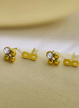 HACKNEY NINE英国伦敦轻奢欧美独特无限金珠镶钻2对耳钉18K镀金