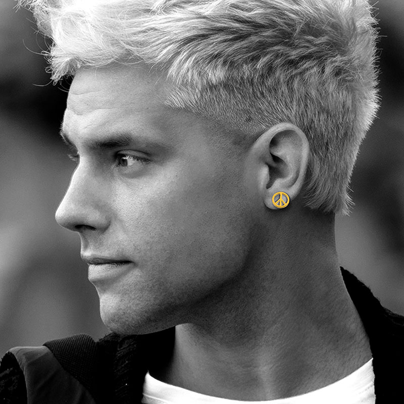 欧美风轻奢情侣和平耳钉18K镀金