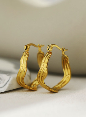 欧美轻奢抽象纹理个性18K镀金耳环气质