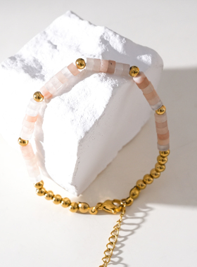 HACKNEY NINE英国伦敦轻奢饰品欧美风天然石粉东陵玉18K镀金手链