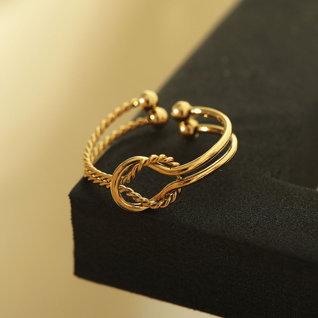 欧美经典麻花扭结开口独特戒指