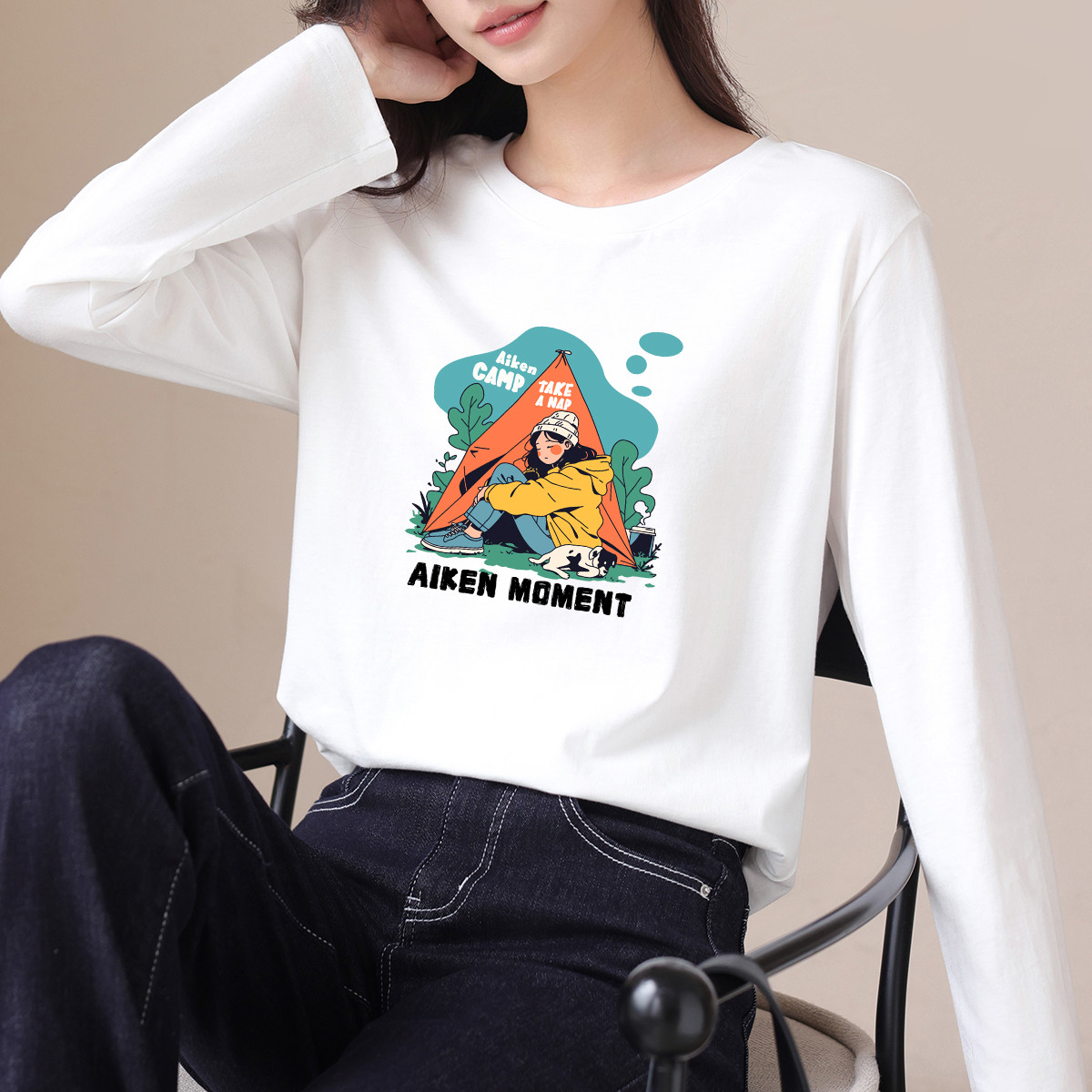 纯棉长袖t恤女秋季内搭外穿亲肤舒适合身正肩长袖上衣体恤打底衫X