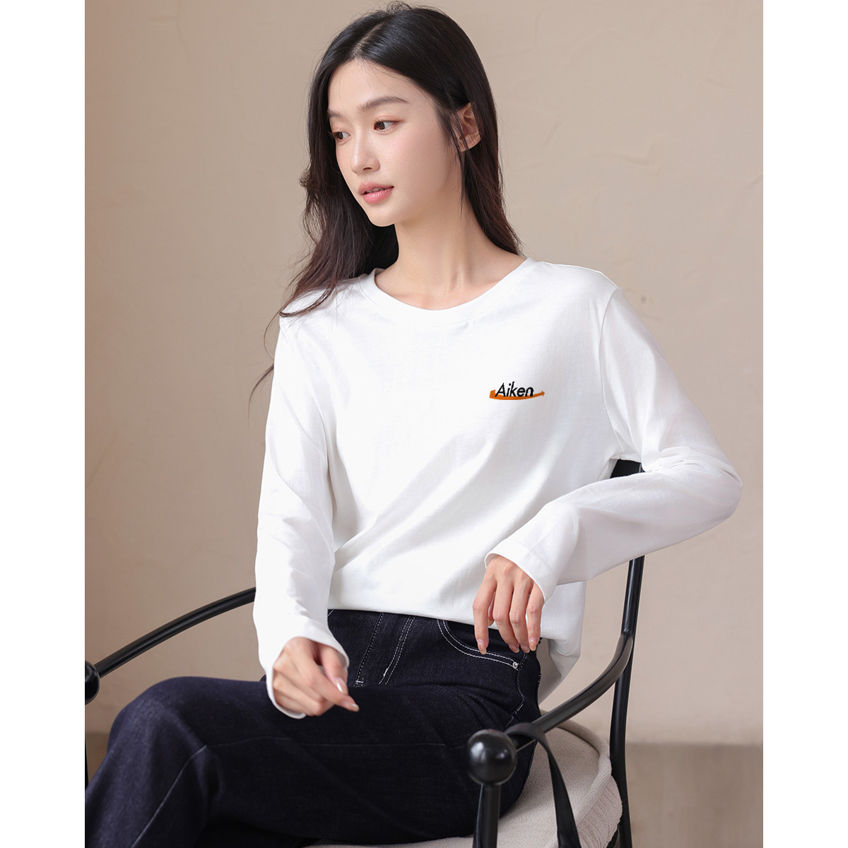 纯棉长袖t恤女秋季穿搭显瘦亲肤舒适合身正肩长袖上衣体恤打底衫X