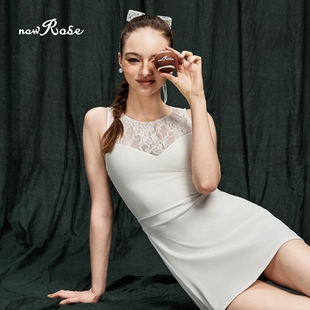NowRose原创新款 网球服白色蕾丝速干网球裙健身运动连衣裙打底裤
