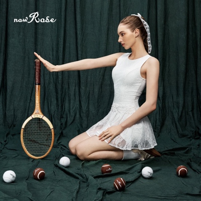 网球服白复古蕾丝网球裙