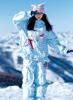 lmdsnow25新品蝴蝶结可爱滑雪服蓝色小个字滑雪衣防水保暖3L单板
