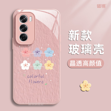 适用OPPOfindx8手机壳reno13pro新款一1加13粉色花朵K12玻璃真我硅胶GT7/6简约ACE5硬K10男A1女a57/a32保护套