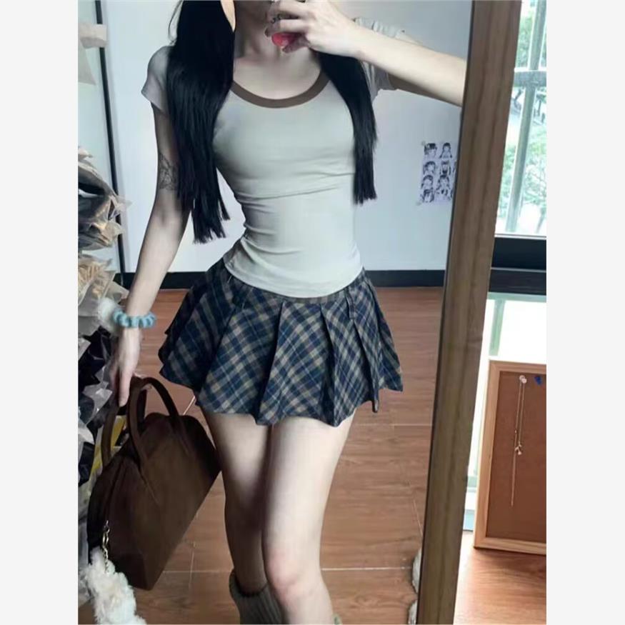 夏装搭配一整套韩系减龄小个子纯欲学院风T恤上衣百褶裙两件套装