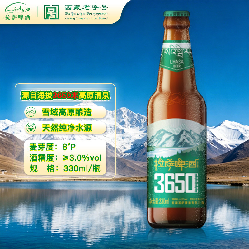 拉萨啤酒麦香醇厚330mL西藏泉水酿造玻璃瓶装甘醇鲜爽8°P