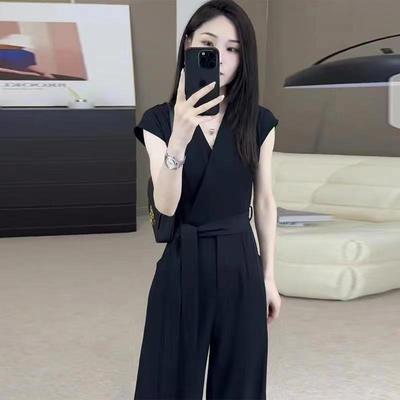 法式轻奢设计感V领无袖时尚连体裤女2025夏季新款收腰显瘦直筒裤