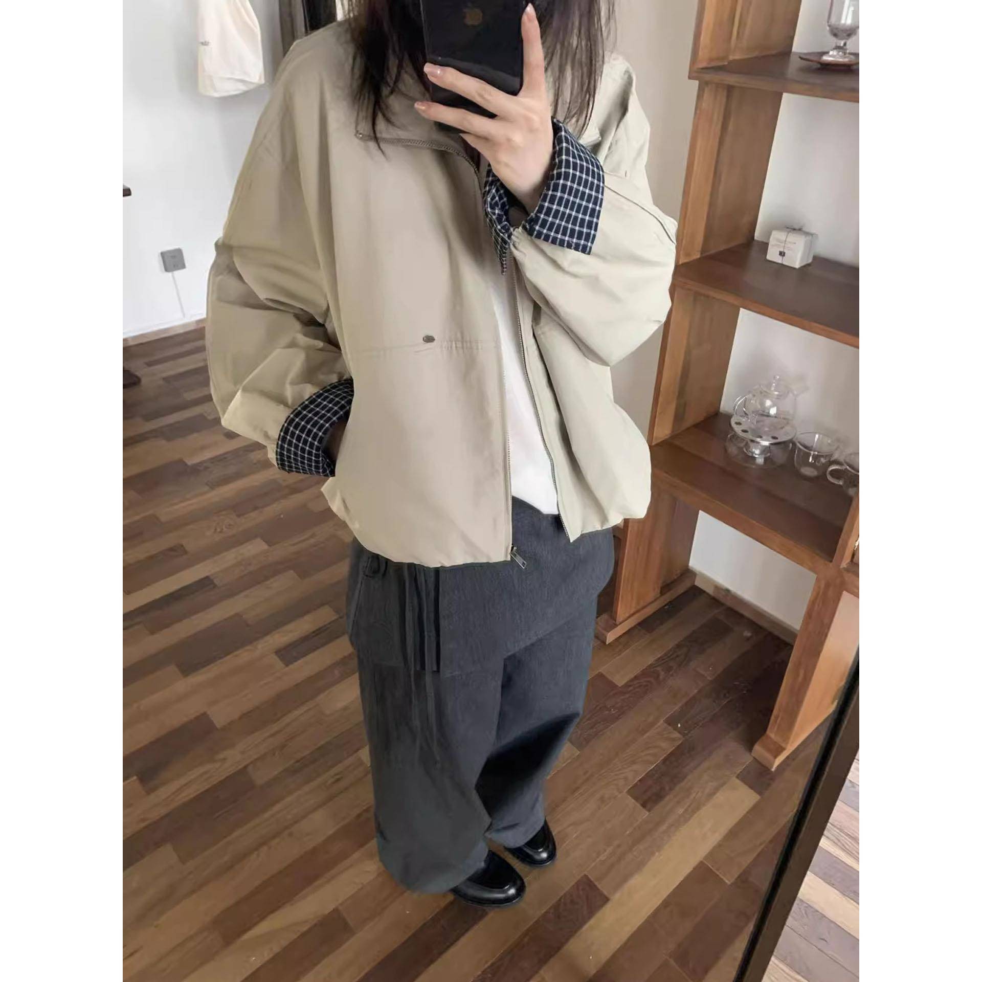 米鹿冲锋衣外套女款2025新款秋装工装夹克小个子棒球服短款风衣女