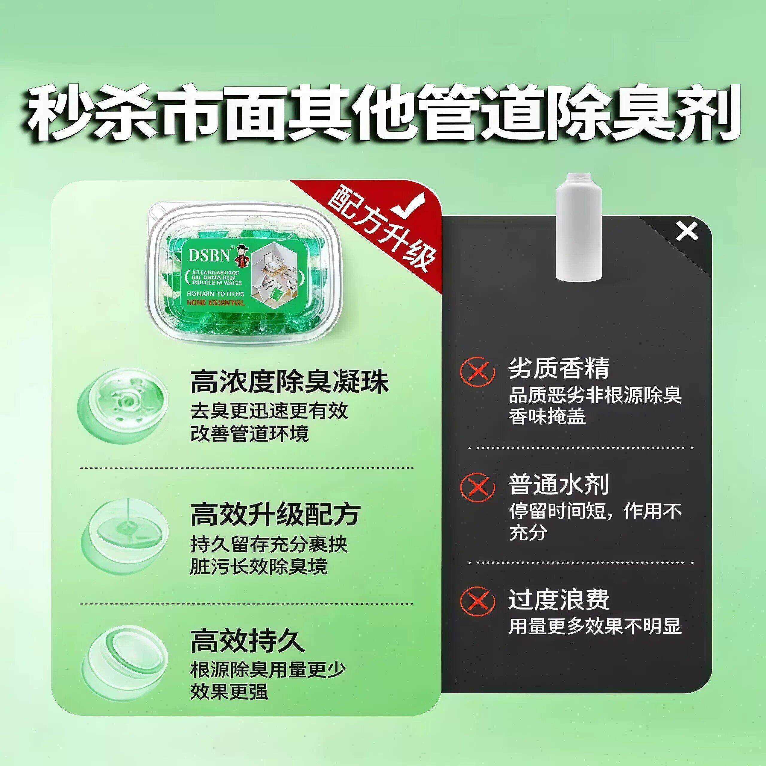 水道除凝珠厕所除HEZ臭除臭剂卫间管道去味生留香下防臭返臭