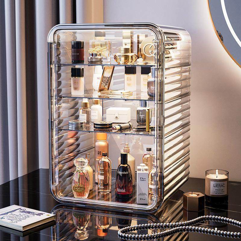 日本精工进口化妆品收纳盒轻奢防尘箱梳妆台香水护肤品置物架子