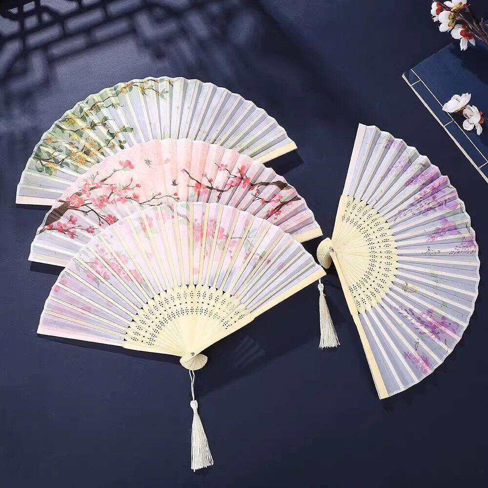 古风折扇女夏季桃花流苏汉服搭配折扇子随身携带中国风扇子新中式