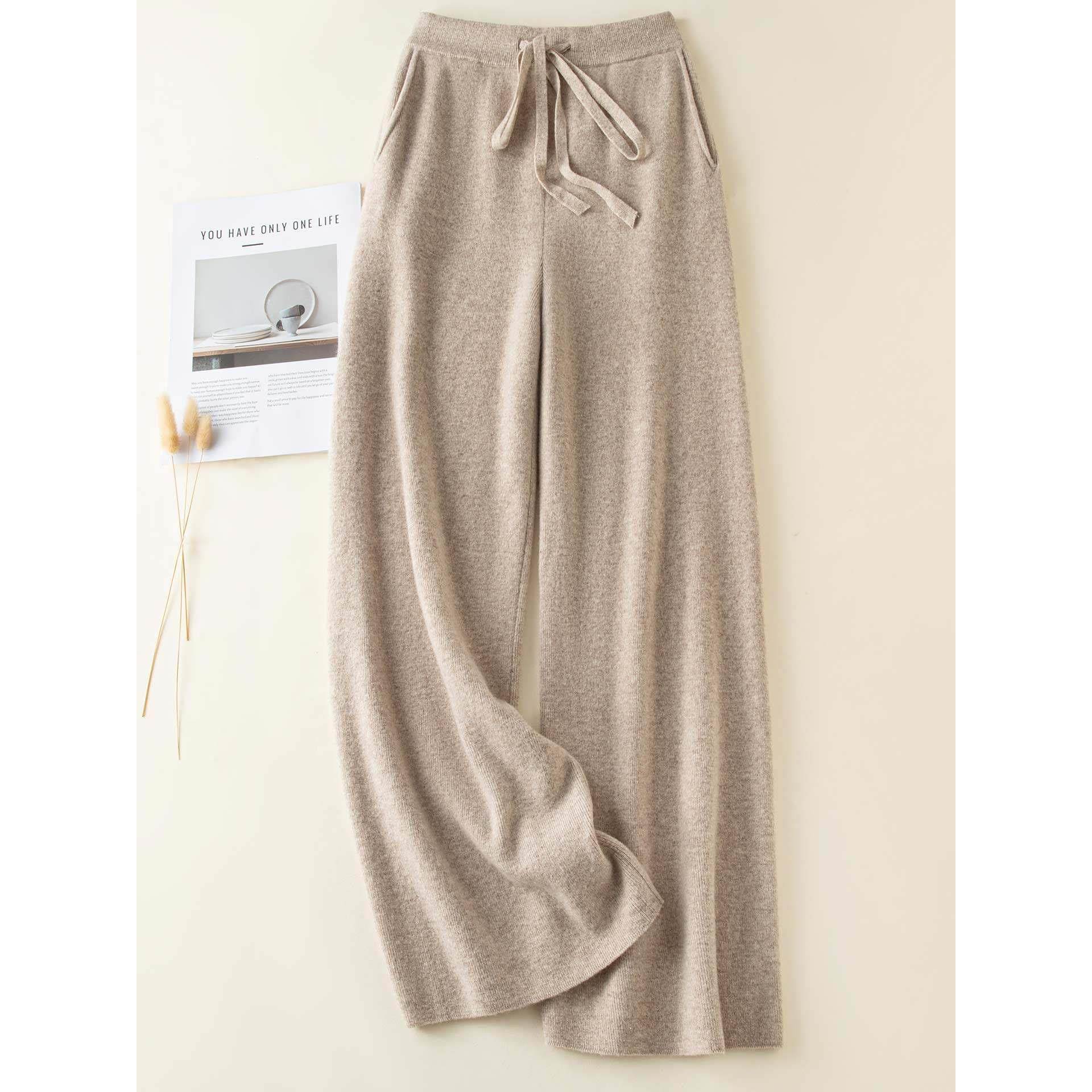 高级感100%软糯羊毛针织阔腿裤女休闲直筒裤小个子羊绒百搭长裤子,女装/女士精品,休闲裤,淘宝优惠券,粉丝福利购,淘宝优惠卷