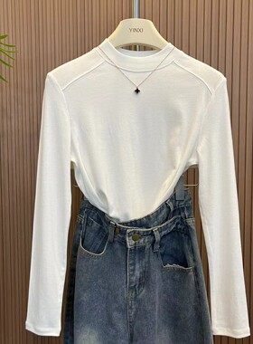 2025新款半高领纯色时尚百搭显瘦打底衫t恤春秋气质简约长袖上衣