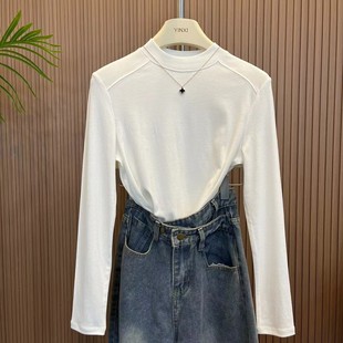 t恤春秋气质简约长袖 百搭显瘦打底衫 上衣 半高领纯色时尚 2025新款