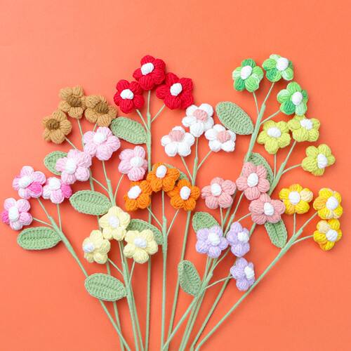 成品手工钩织毛线3朵泡芙花仿真花雪五线春节圣诞节花束配花