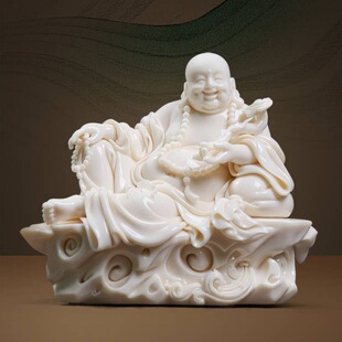 工艺美术大师纳福如意雕塑艺术品坐岩大肚弥勒佛陶瓷家居摆件