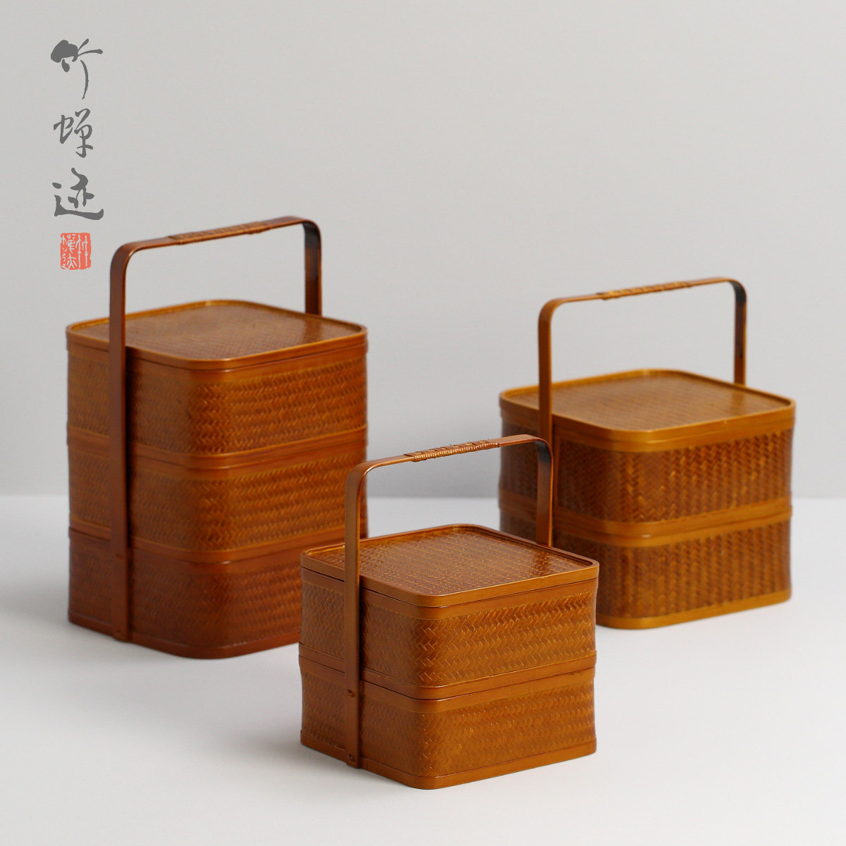 竹蝉迹|复古竹编提篮 家用双层食盒茶具收纳篮防尘茶点盒古风道具,餐饮具,果盆/果盘/果篮,淘宝优惠券,粉丝福利购,淘宝优惠卷