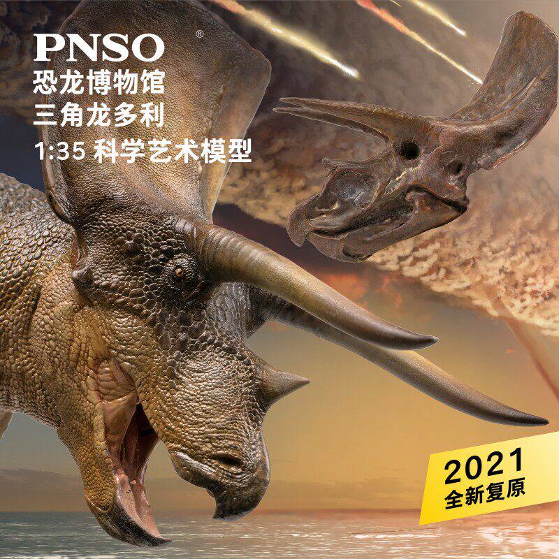 PNSO新版三角龙多利附三角龙头骨恐龙博物馆1比35科学艺术模型