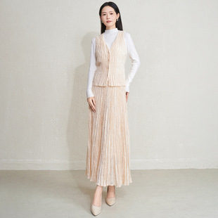 职场女神褶皱马甲长裙套装春秋新款黑色显瘦高级感通勤气质两件套