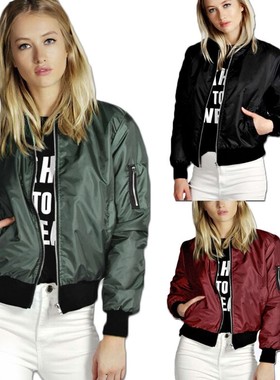 outerwear Bomber Jacket欧美速卖通纯色短款拉链夹克开衫外套女