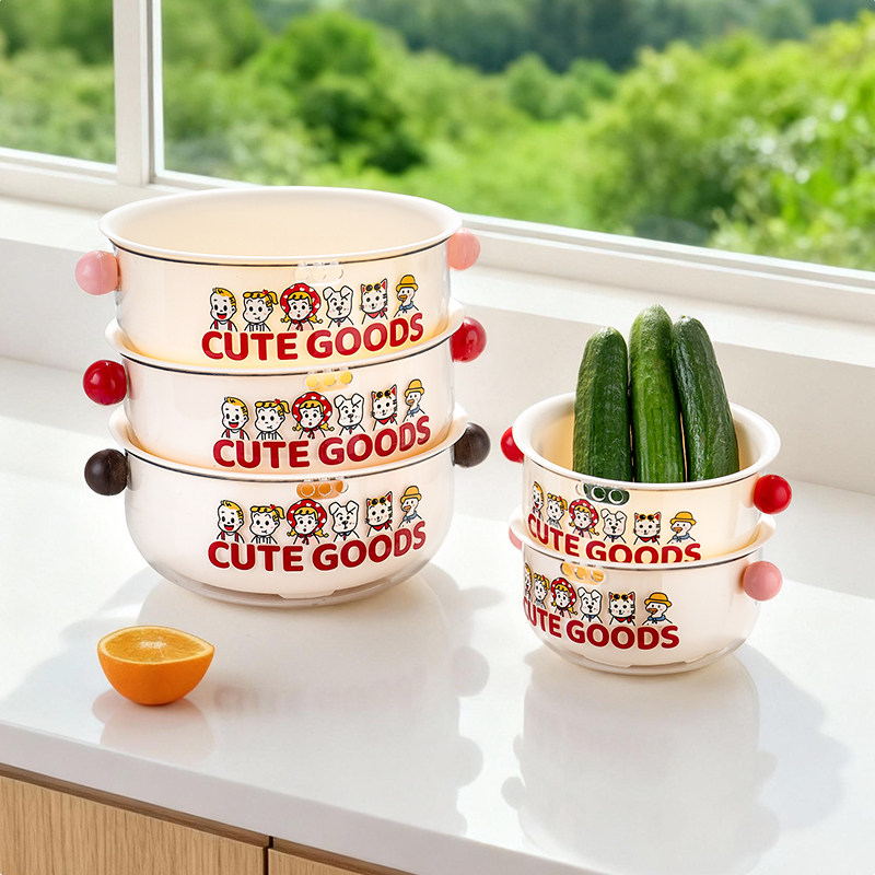 圆形可悬挂沥水篮新款双圆球把手洗菜盆厨房蔬菜篮客厅水果盘双层,餐饮具,洗菜盆/沥水篮/漏水筛,淘宝优惠券,粉丝福利购,淘宝优惠卷