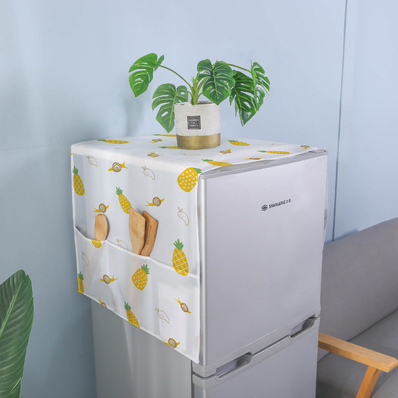 冰箱印花防尘罩家用双开门通用型冰柜防水防潮盖巾带收纳挂带盖布