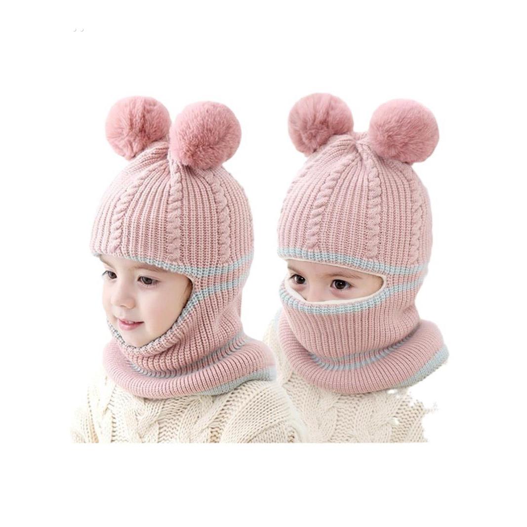 儿童针织毛线帽子围脖一体秋冬加绒保暖1-2-5岁男女宝宝防风护脸