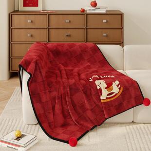 【马年一定红】2026新年毛毯红色装饰本命年礼物沙发冬季加厚盖毯