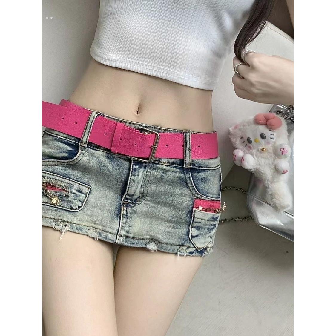 皮带y2k女时尚玫红色装饰腰带配牛仔短裤牛仔裙辣妹粉色简约风潮