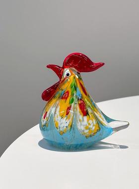 小鸡摆件琉璃居家入户玄关桌面装饰淄博创意水晶鸡手作工艺品礼物