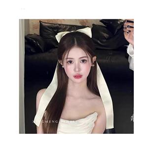 白色多层大蝴蝶结飘带发夹女结婚领证发顶夹子丸子头可爱头纱发卡