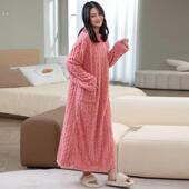 加长保暖宽松有口袋珊瑚绒家居睡衣睡袍睡裙女 新款 行走 被子冬季