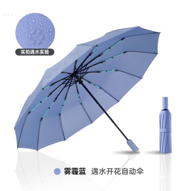 遇水花开蓝色雨伞2024年新款晴雨伞遮阳伞折叠全自动防晒防紫外线