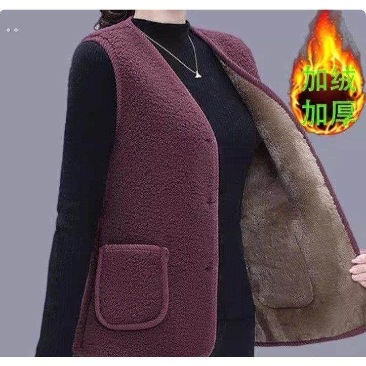 羊羔毛马甲女妈妈秋冬加绒加厚马夹背心中老年人女颗粒绒保暖坎肩
